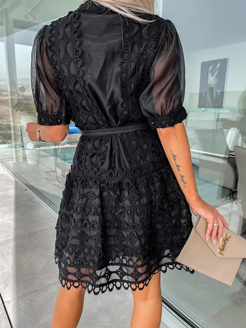 Delve™ Patchwork Lace Elegant Mini Dress